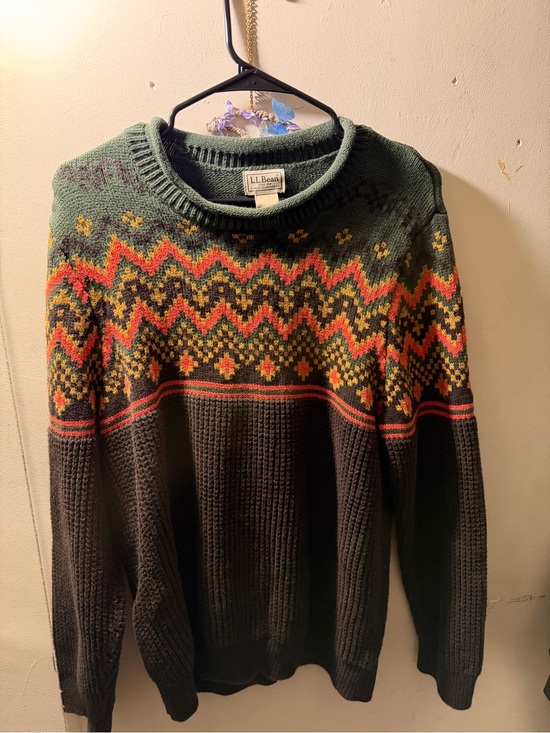 L.L. Bean Other - L.L. Bean Men's Green and Black Fair Isle Crewneck Sweater